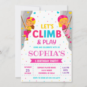Invitación Cumpleaños de chica de escalada en roca personaliz