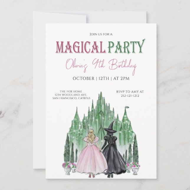 Invitación Cumpleaños de chica de fiesta mágica elegante (Anverso)