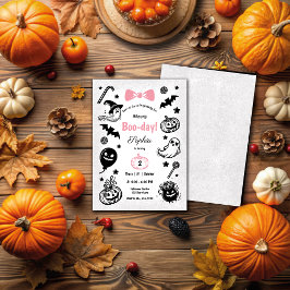 Invitación Cumpleaños de Chica de Halloween blanco y negro