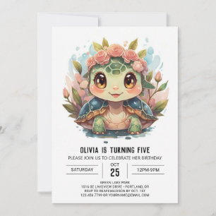Invitación Cumpleaños de Chica de tortuga imprimible