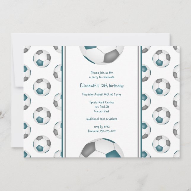 Invitación cumpleaños de chica gris verde azulado o fiesta de (Anverso)