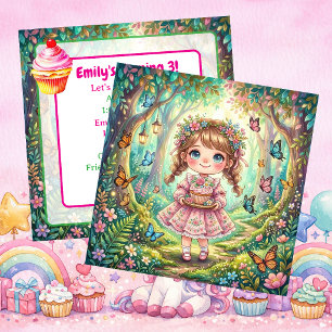 Invitación Cumpleaños de chica kawaii chibi con pastelito