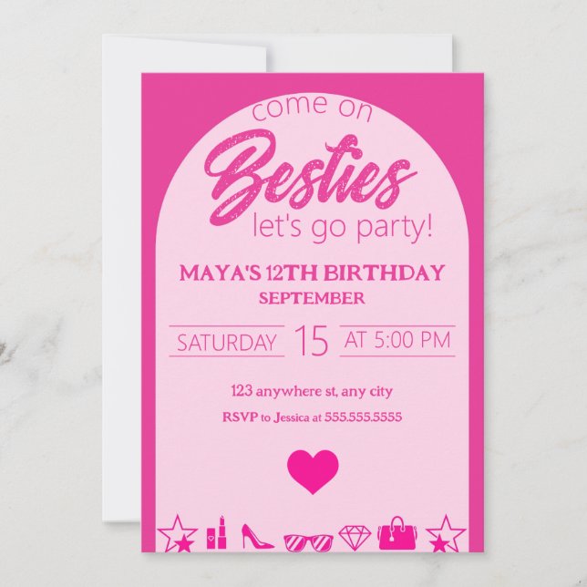 Invitación Cumpleaños de Chica Rosa, Fiesta de Abejas Rosa (Anverso)