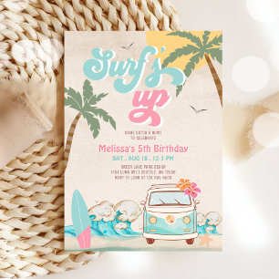 Invitación Cumpleaños de chica surfista de Pink Mint Aqua Sur
