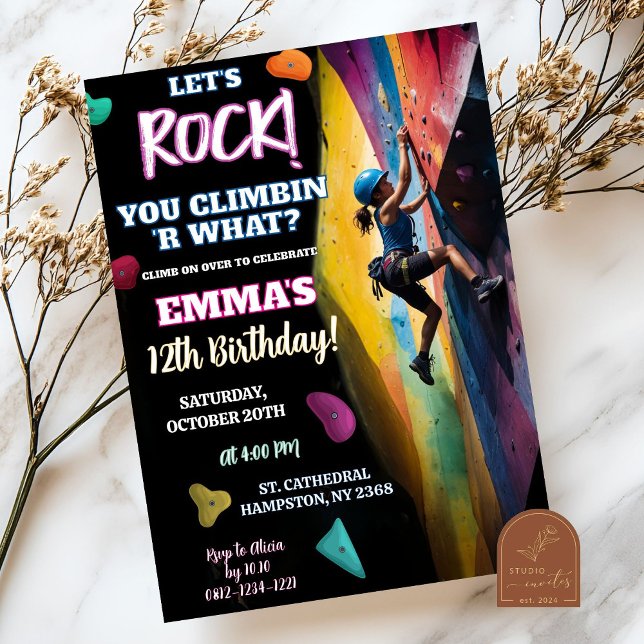 Invitación Cumpleaños de chica trepando pared de roca (Subido por el creador)