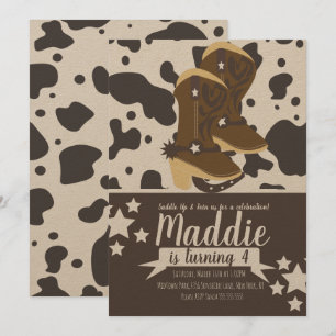 Invitación Cumpleaños de Chica Vaquera Estampado de Vaca