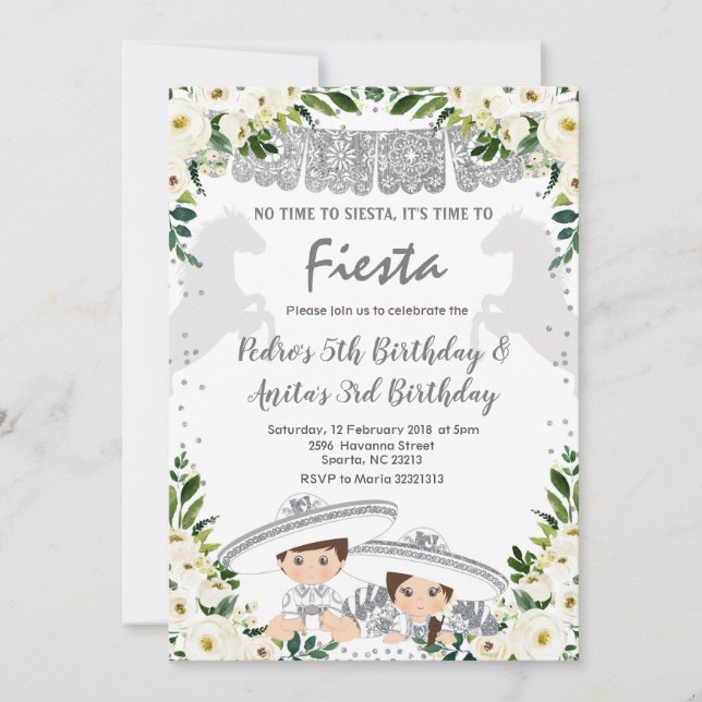 Invitación Cumpleaños de Chica y niño cariñoso Silver (Anverso)