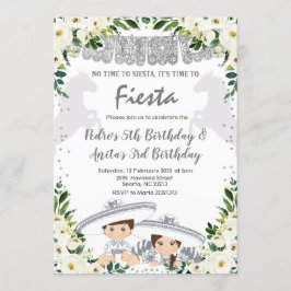 Invitación Cumpleaños de Chica y niño cariñoso Silver