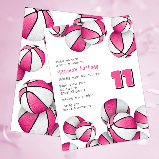 Invitación cumpleaños de chicas de baloncesto blanco rosado (Subido por el creador)