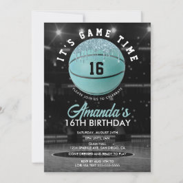 Invitación Cumpleaños de Chicas de Baloncesto Verde Azulado