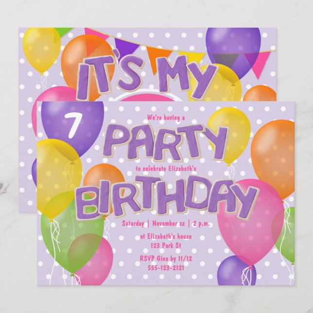 Invitación cumpleaños de chicas de galletas de espuma morada (Anverso / Reverso)