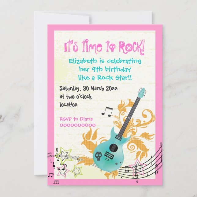 Invitación Cumpleaños de chicas de guitarra eléctrica de chic (Anverso)