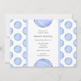 Invitación cumpleaños de chicas de patrones de baloncesto azu