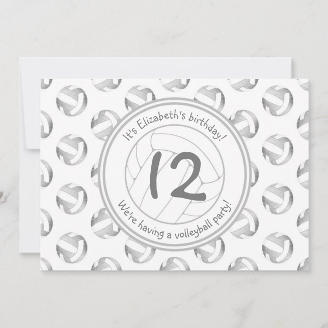 Invitación cumpleaños de chicas de patrones de voleibol gris  (Reverso)