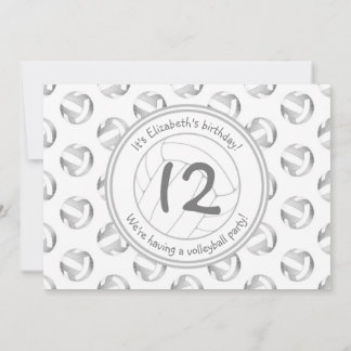 Invitación cumpleaños de chicas de patrones de voleibol gris 