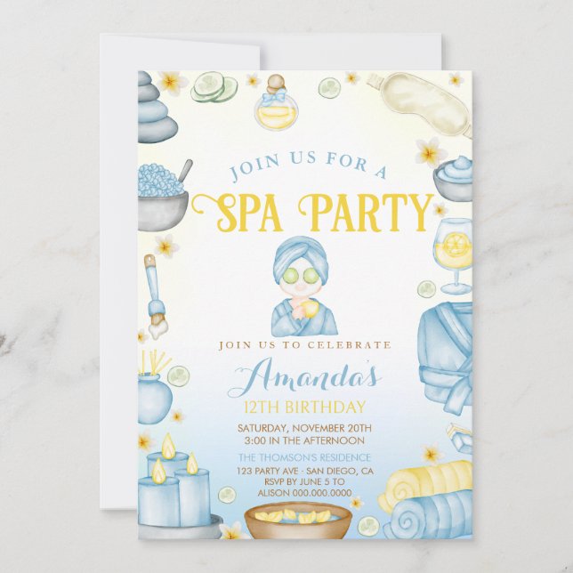 Invitación Cumpleaños de Chicas de Spa (Anverso)