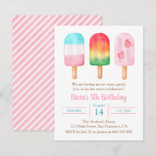 Invitación Cumpleaños de chicas de verano, fiesta de helado d