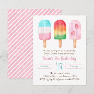 Invitación Cumpleaños de chicas de verano, fiesta de helado d