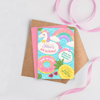 Invitación Cumpleaños de chicas fiesta en la piscina de veran