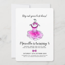 Invitación Cumpleaños de chicas vestidos de fiesta rosa