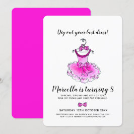 Invitación Cumpleaños de chicas vestidos de fiesta rosa