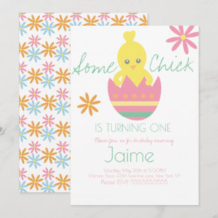 Invitación Cumpleaños de Chick Easter cumpliendo un año