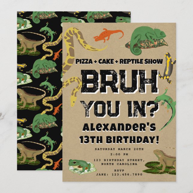 Invitación Cumpleaños de Chico 'Bruh' con Espectáculo de Rept (Anverso / Reverso)