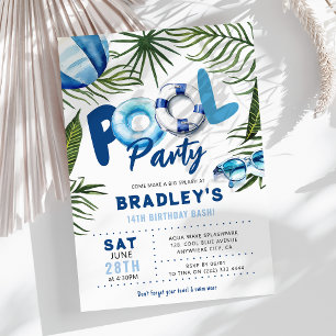 Invitación Cumpleaños de chicos fiesta de piscina de verano