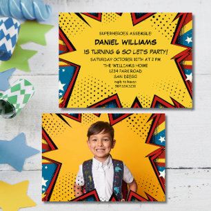 Invitación Cumpleaños de chicos Pop Art Superhéroes Unidos