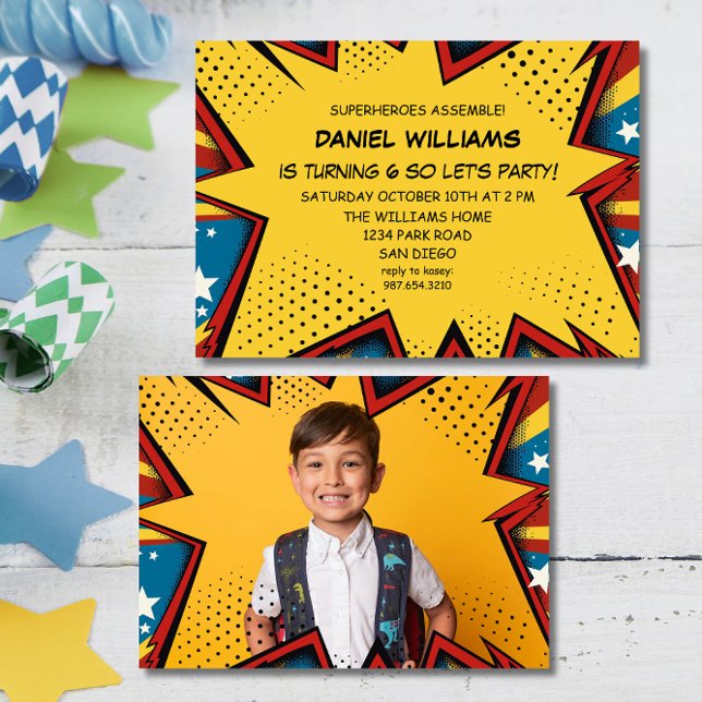 Invitación Cumpleaños de chicos Pop Art Superhéroes Unidos (Subido por el creador)