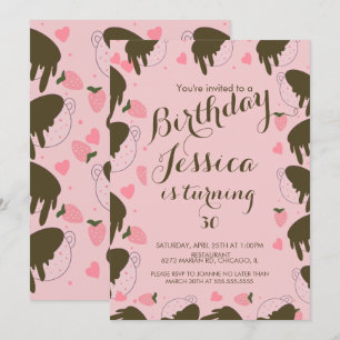Invitación Cumpleaños de chocolate de fresa adorable que gote
