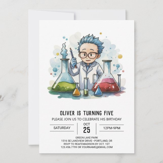 Invitación Cumpleaños de Científico de Detección de Laborator (Anverso)