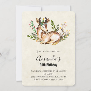 Invitación Cumpleaños de ciervo acuarela bonita acostado