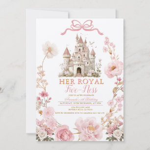 Invitación Cumpleaños de cinco años Castillo Rosa Cinta Real