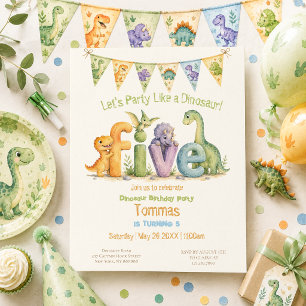 Invitación Cumpleaños de cinco años con tema de dinosaurio li