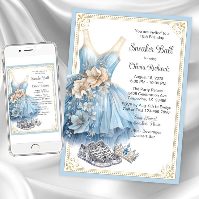 Invitación Cumpleaños de Cinderella Sneaker Ball (Girl sneaker ball invitation. Instant download and printed invitations available.)