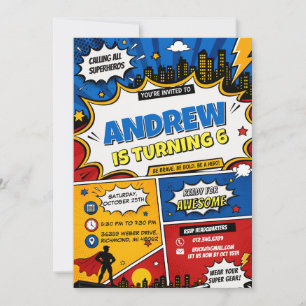 Invitación Cumpleaños de Ciudad de Superhéroe de Cómic Person