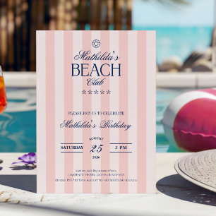 Invitación Cumpleaños de club de playa rosa femenino elegante