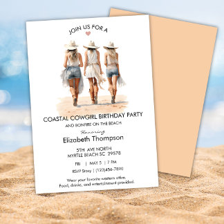 Invitación Cumpleaños de Coastal Cowgirls Beach