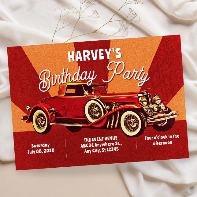 Invitación Cumpleaños de coche clásico retro rojo (Subido por el creador)