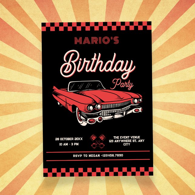 Invitación Cumpleaños de coche clásico vintage (Subido por el creador)