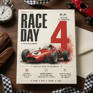 Invitación Cumpleaños de Coche de Carreras de Fórmula Vintage