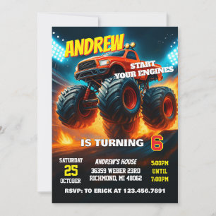 Invitación Cumpleaños de coches de camiones monstruo personal