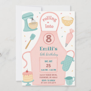 Invitación Cumpleaños de Cocina delantal rosa personalizado
