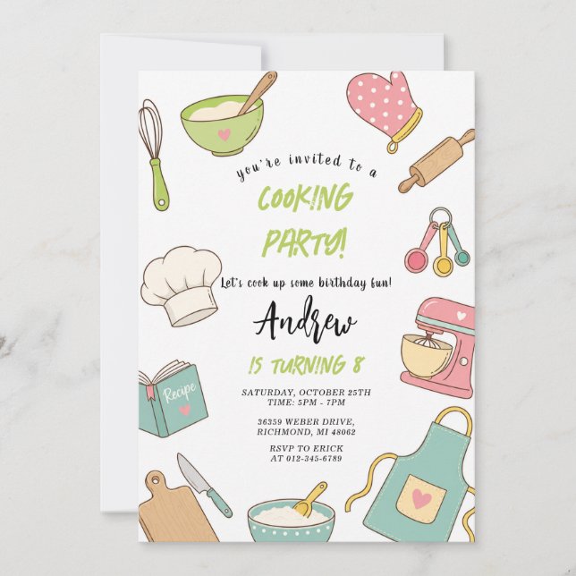 Invitación Cumpleaños de Cocina Junior Personal  (Anverso)