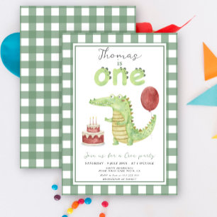 Invitación Cumpleaños de Cocodrilo Acuarela Adorable