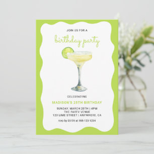 Invitación Cumpleaños de cóctel de verano chic verde cítrico 