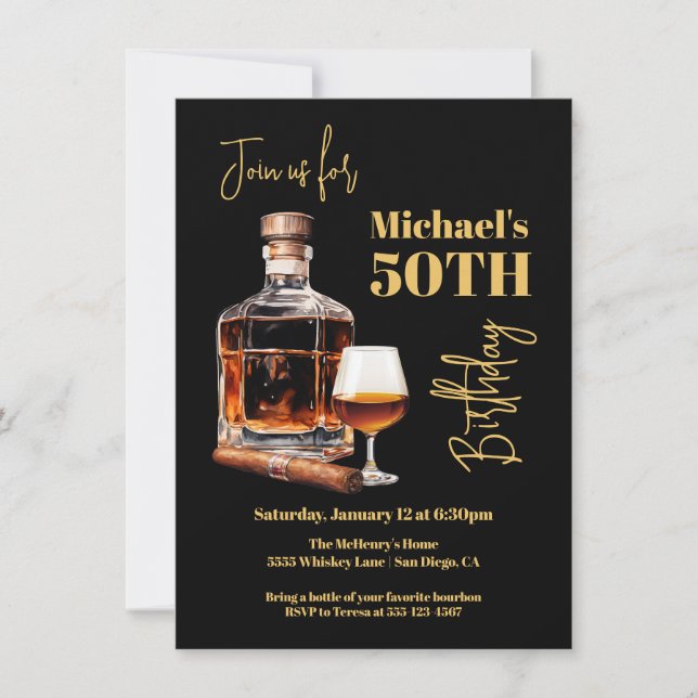 Invitación Cumpleaños de Cognac y Cigar (Anverso)