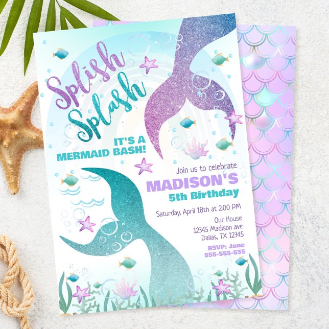 Invitación Cumpleaños de cola de sirena bajo el mar en la pis (Subido por el creador)