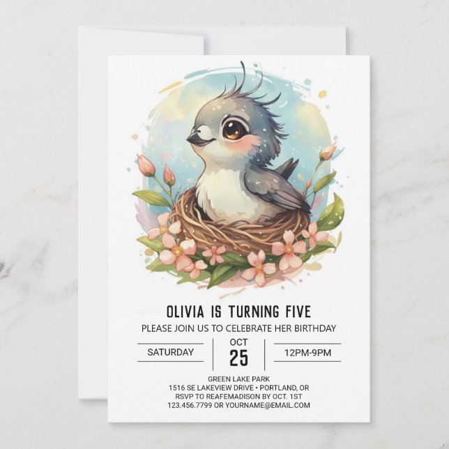 Invitación Cumpleaños de Colibri Songbird (Anverso)
